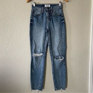 RSQ Vintage Mom Jeans Women’s 24 Blue Medium Wash Ripped Distressed Stretch